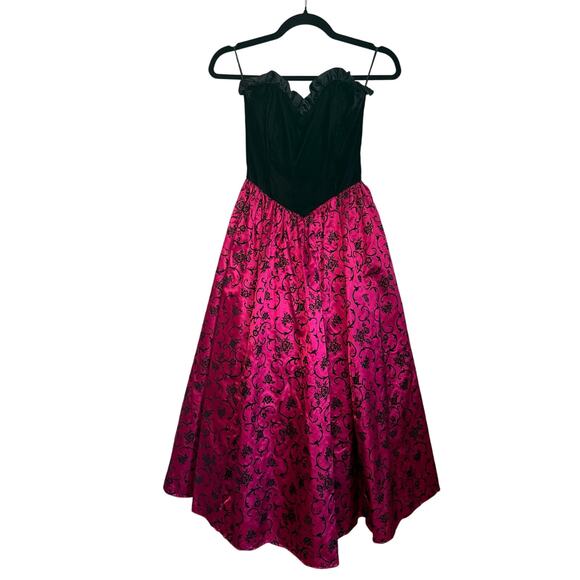 Vintage 80s Gunne Sax Jessica McClintock Strapless Prom Dress Magenta Black 5 - Picture 4 of 12